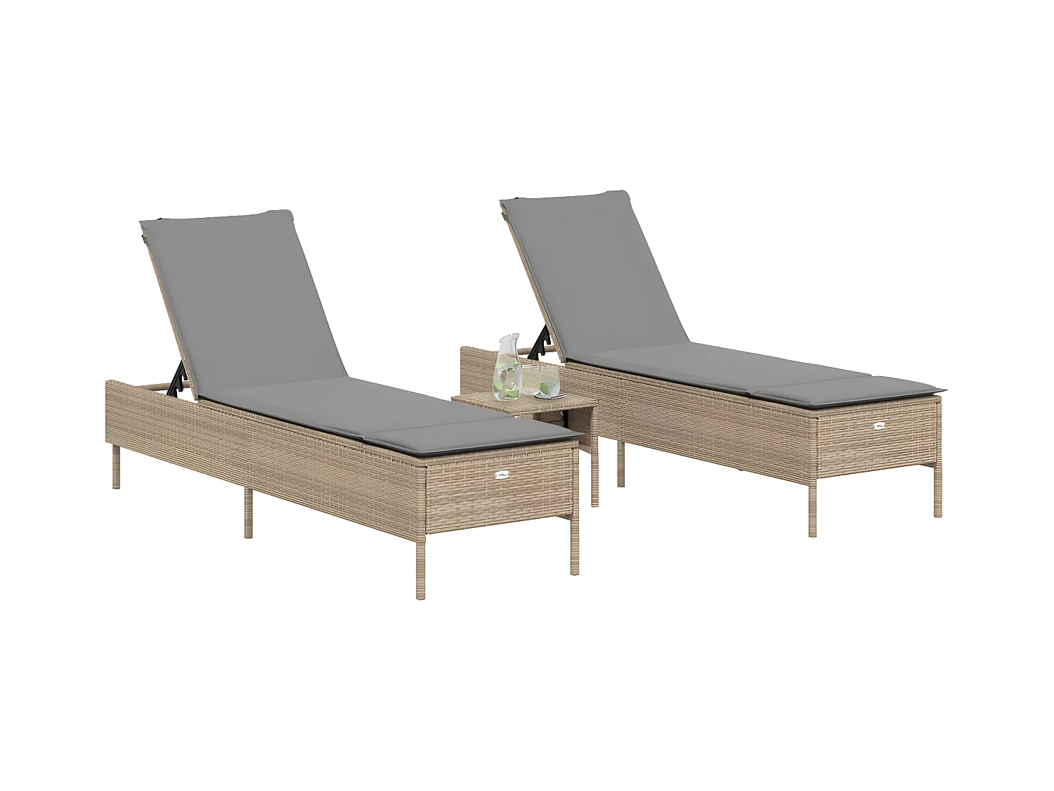 Lot de 2 Bains de soleil avec coussins beige résine tressée FR93825