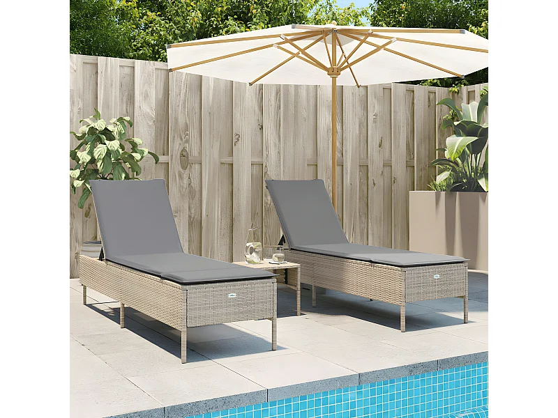 Lot de 2 Bains de soleil avec coussins beige résine tressée FR93825