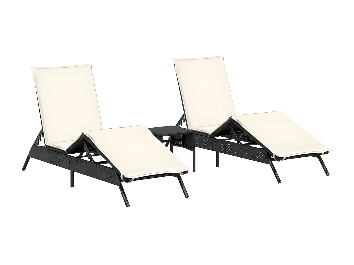 Lot de 2 Bains de soleil avec table noir résine tressée FR18254