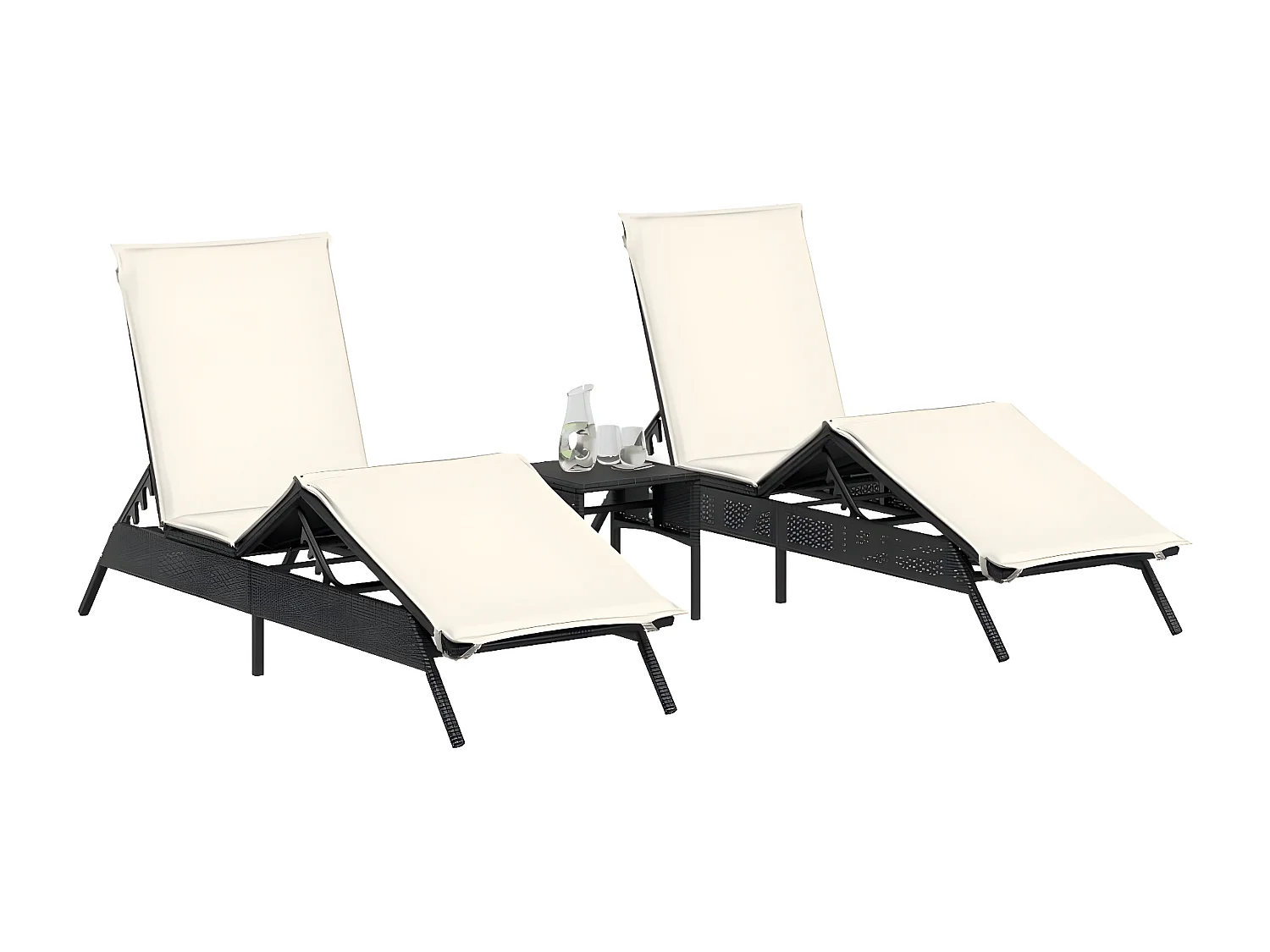 Lot de 2 Bains de soleil avec table noir résine tressée FR18254