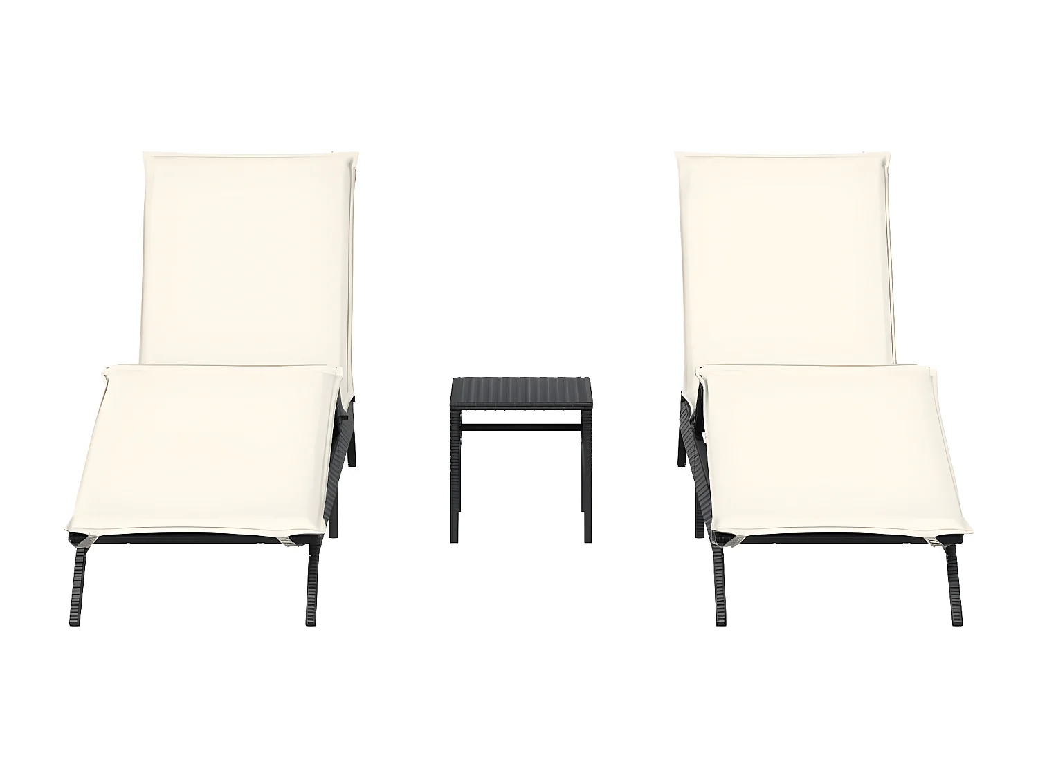 Lot de 2 Bains de soleil avec table noir résine tressée FR18254