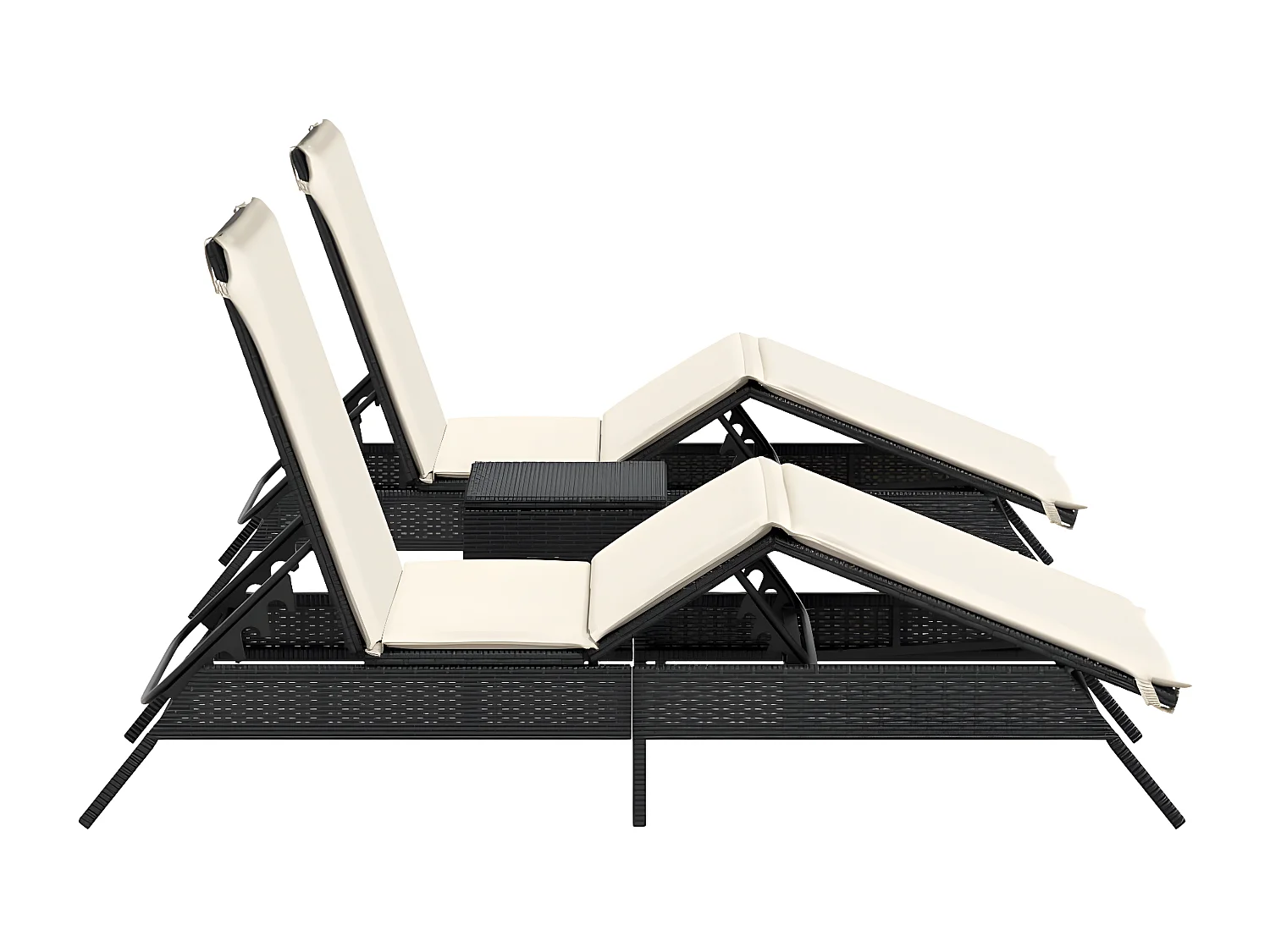 Lot de 2 Bains de soleil avec table noir résine tressée FR18254