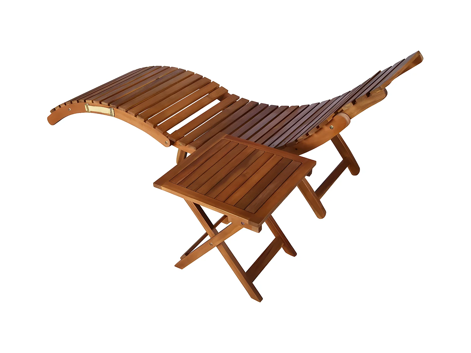 Tumbona de jardín con mesa y cojín madera maciza de acacia ES162862