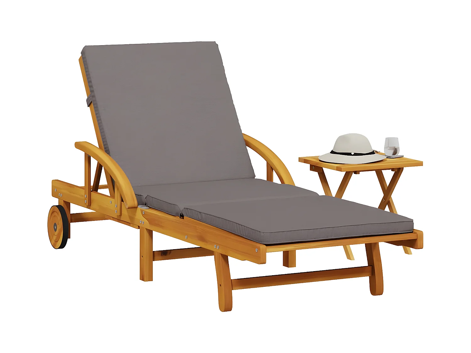 Bain de soleil avec coussin et table bois d'acacia massif FR32906