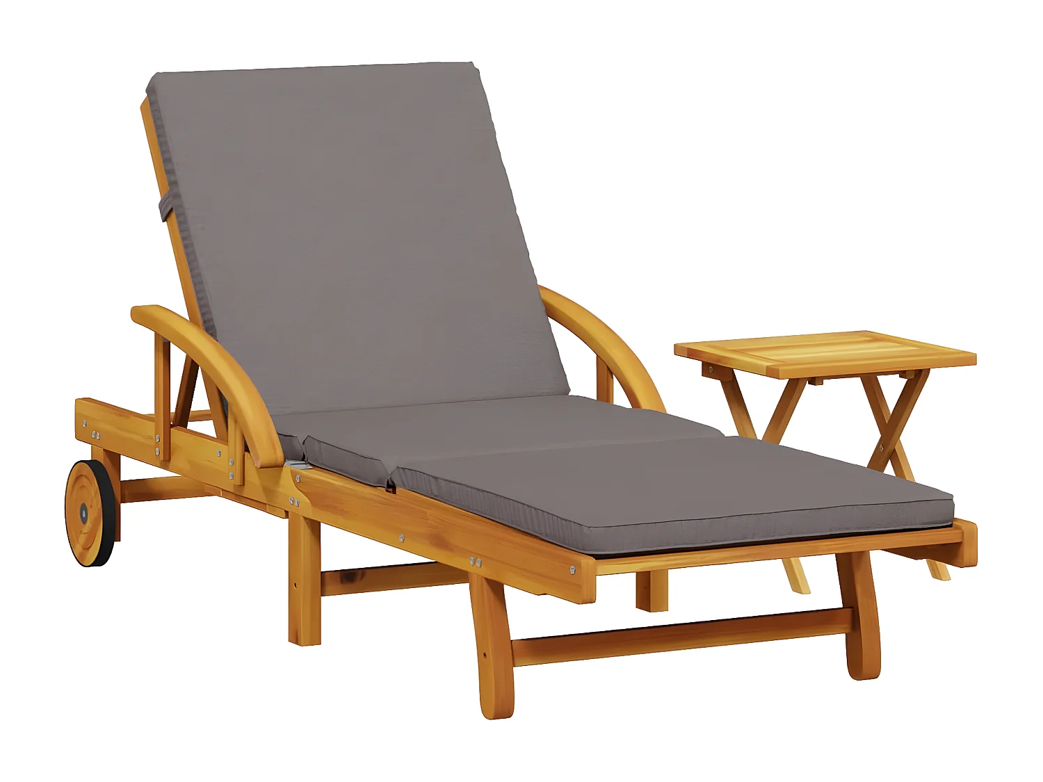 Bain de soleil avec coussin et table bois d'acacia massif FR32906