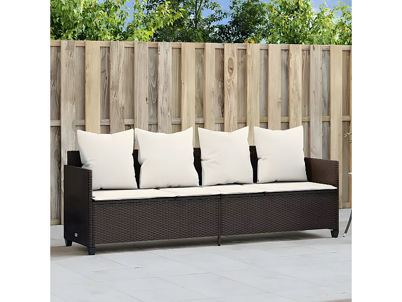 Ligbed met kussens poly rattan bruin BE957374