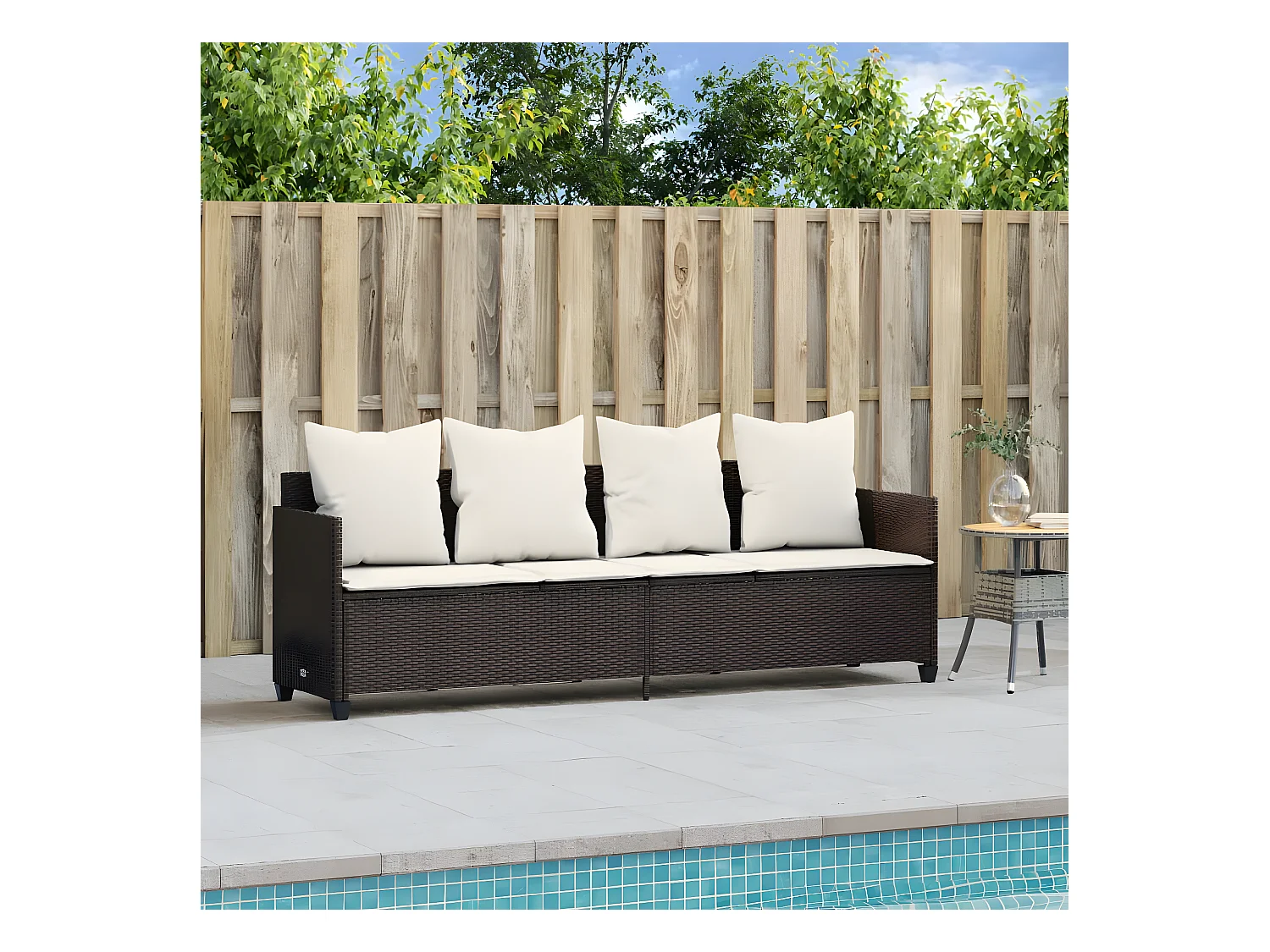 Bain de soleil avec coussins marron résine tressée FR62631
