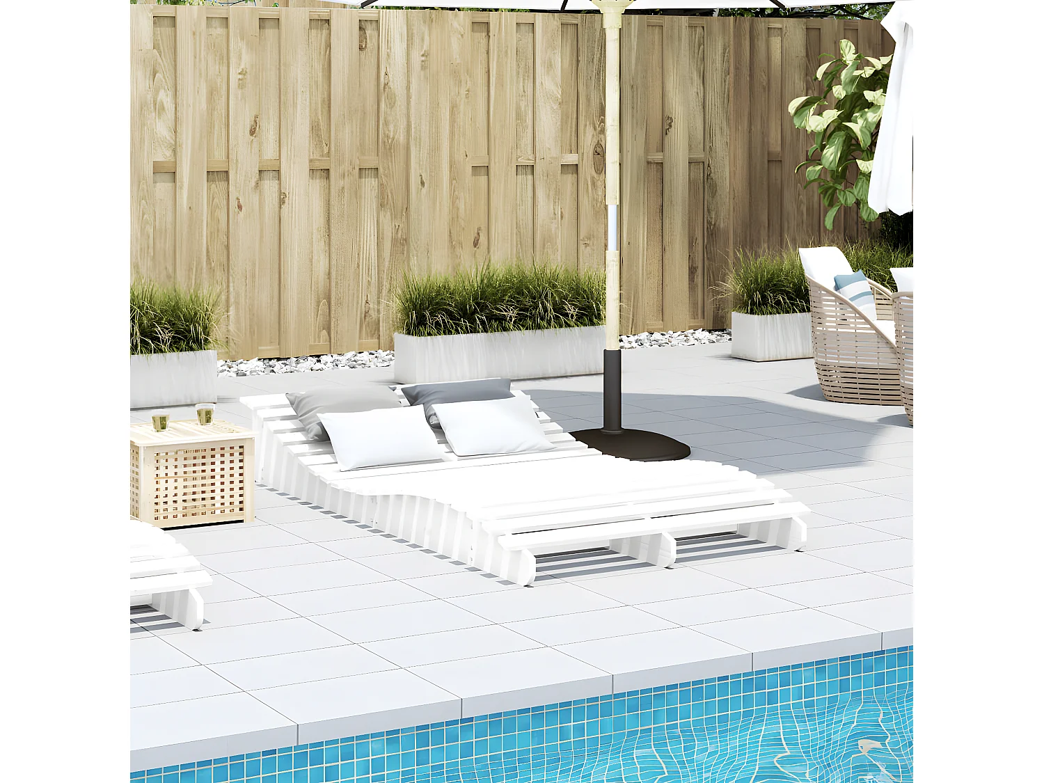 Bain de soleil blanc 205x110x31,5 cm bois massif de pin FR50794