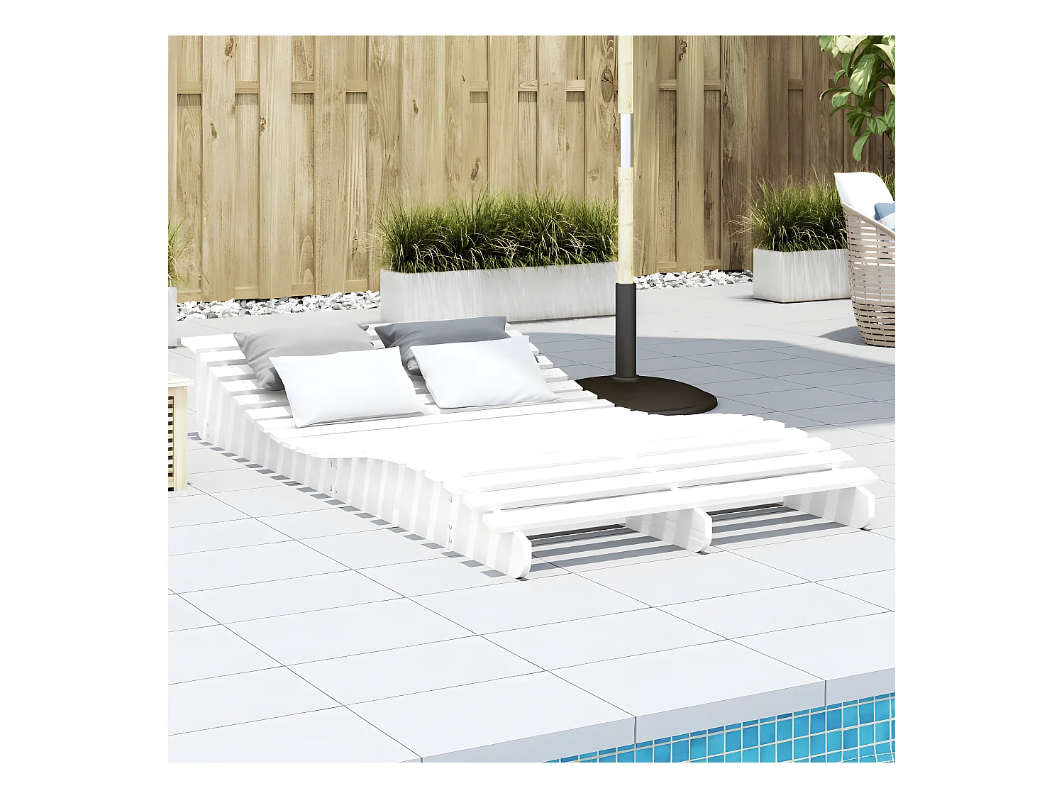 Bain de soleil blanc 205x110x31,5 cm bois massif de pin FR50794