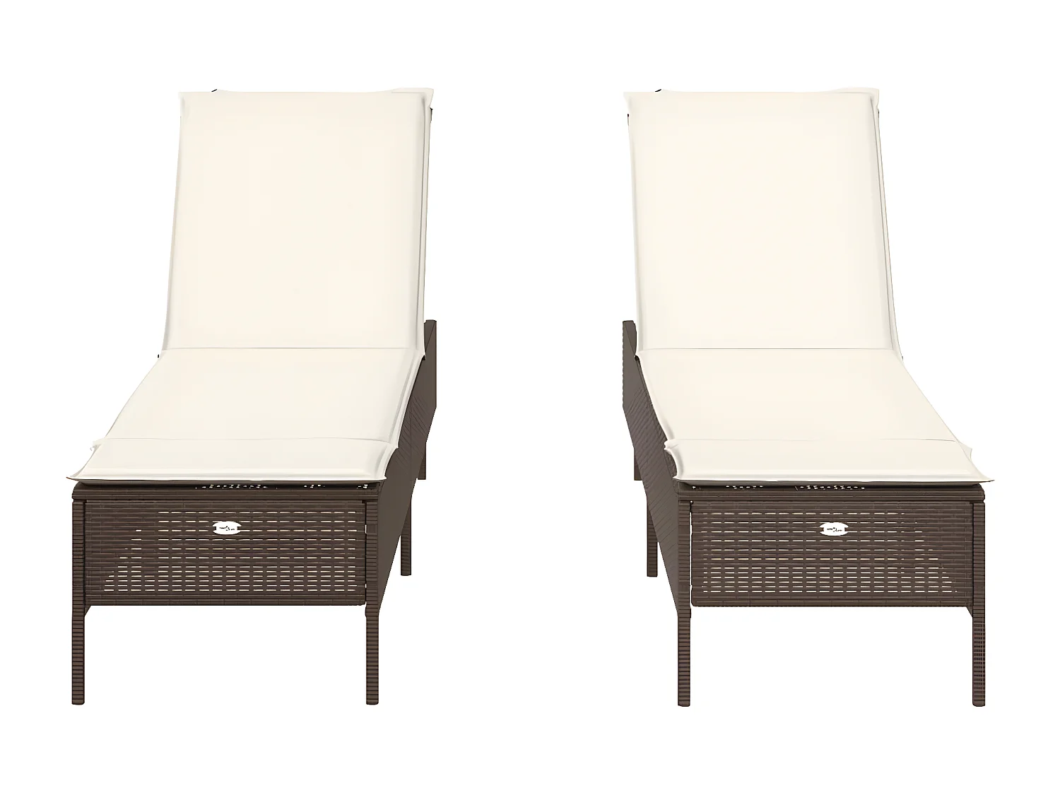 Ligstoelen 2 st met kussens poly rattan bruin BE951033