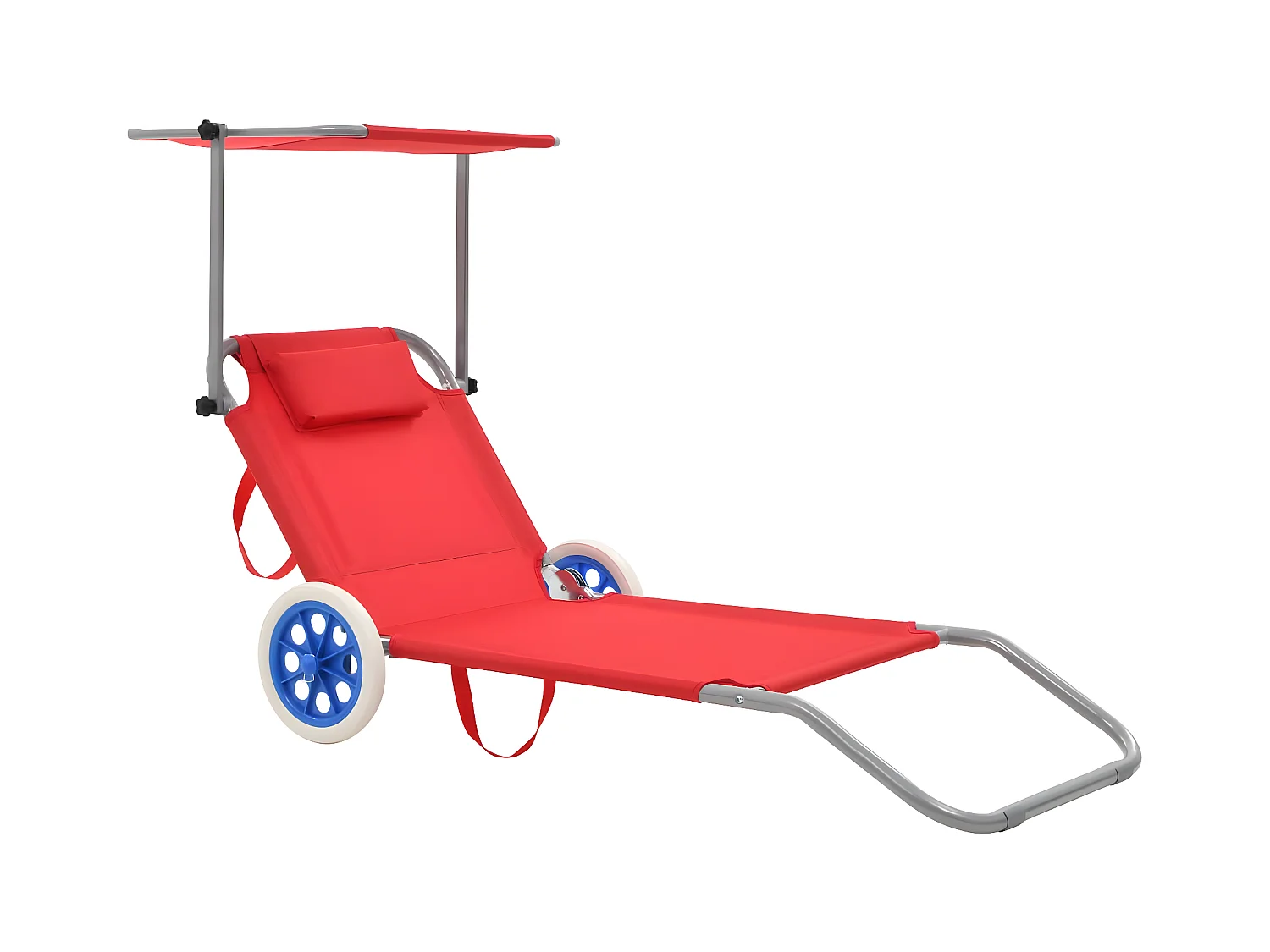 Bain de soleil pliable avec auvent et roues Acier Rouge FR29138