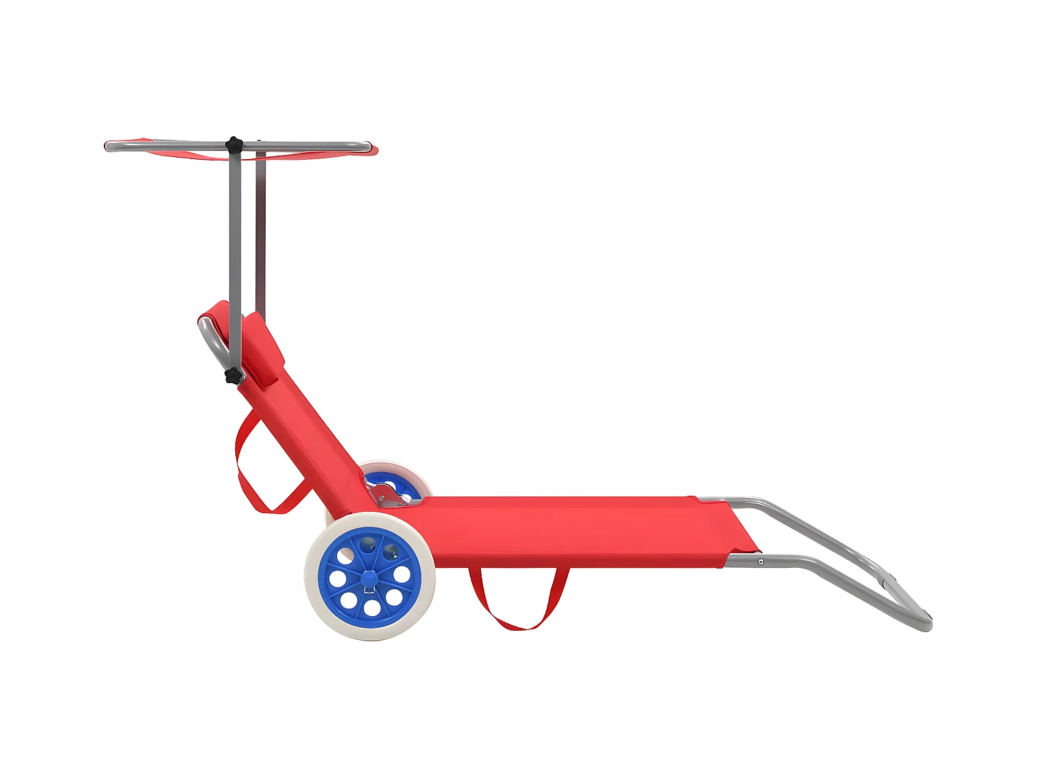 Ligbed met luifel en wieltjes inklapbaar staal rood BE199102