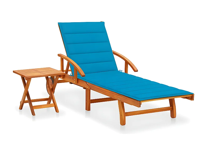 Bain de soleil de jardin avec table et coussin Bois d'acacia FR80204