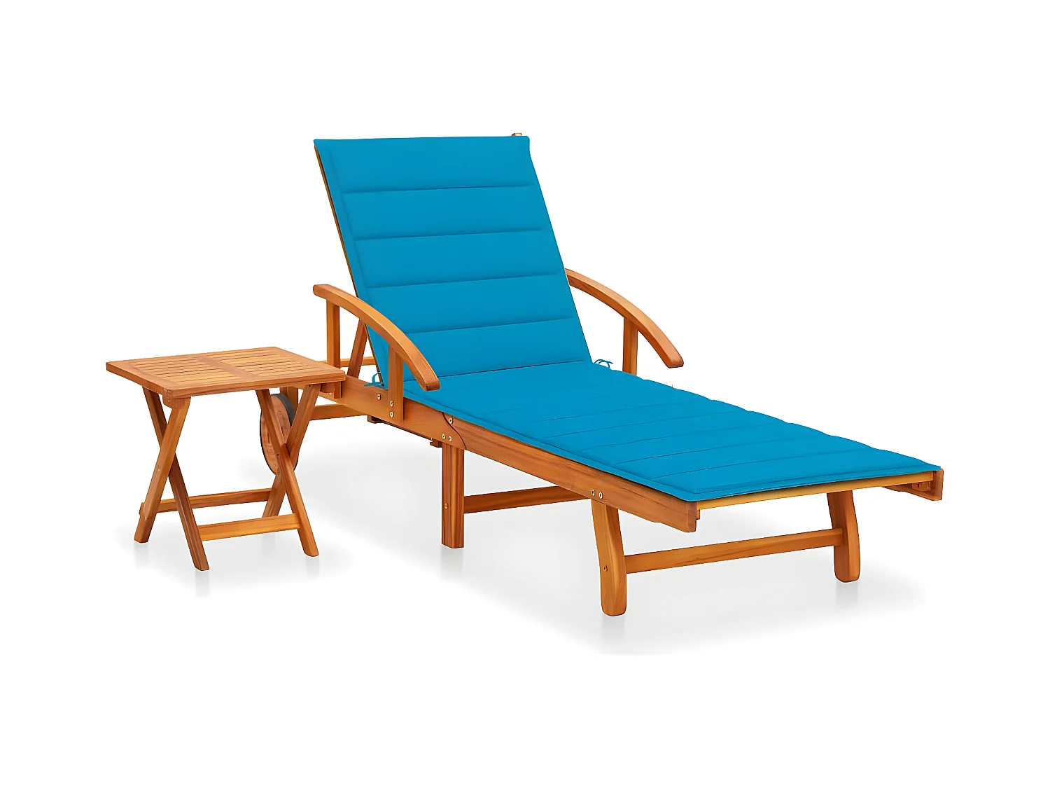 Bain de soleil de jardin avec table et coussin Bois d'acacia FR80204
