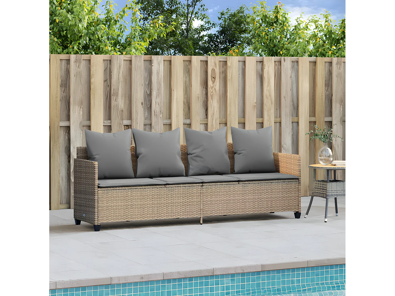 Tumbona con cojines ratán sintético beige ES924707