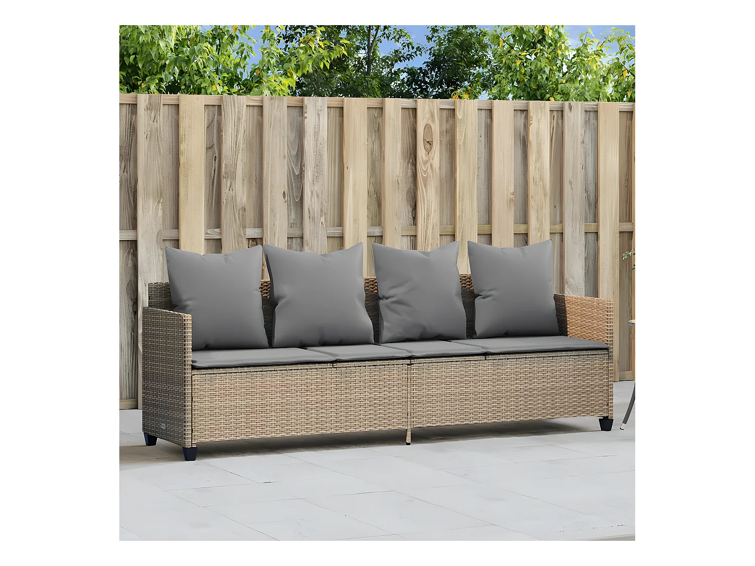 Bain de soleil avec coussins beige résine tressée FR25740