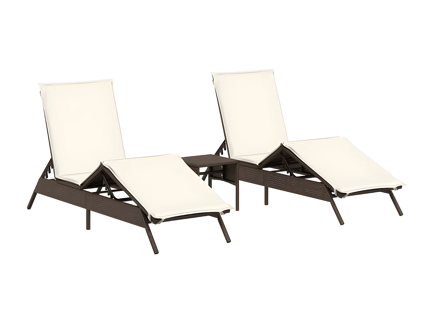 Lot de 2 Bains de soleil avec table marron résine tressée FR93857