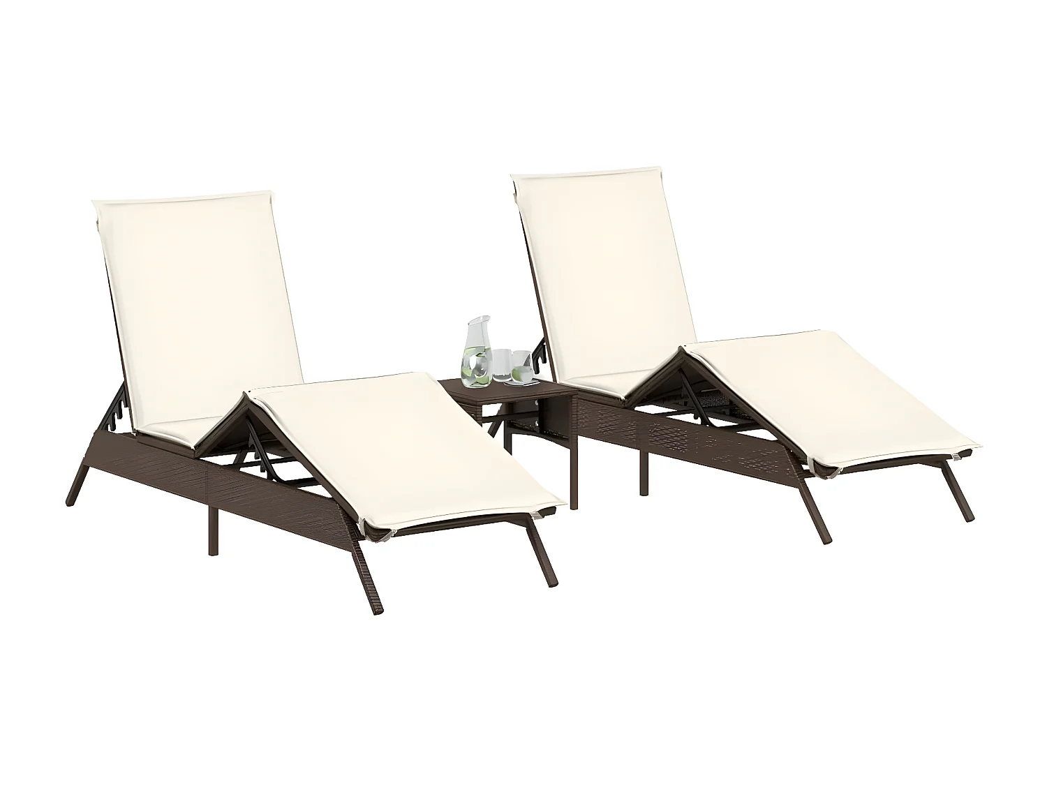 Lot de 2 Bains de soleil avec table marron résine tressée FR93857
