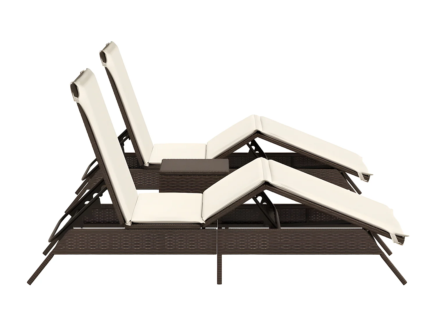 Lot de 2 Bains de soleil avec table marron résine tressée FR93857