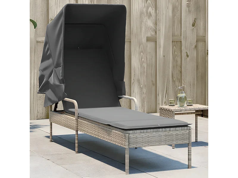 Bain de soleil avec auvent gris clair résine tressée FR88251