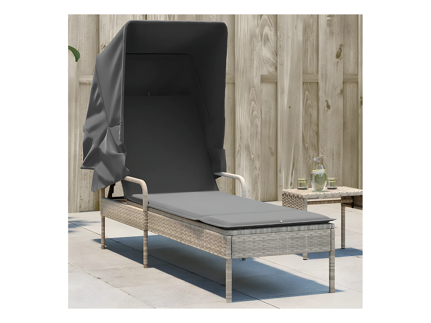 Bain de soleil avec auvent gris clair résine tressée FR88251