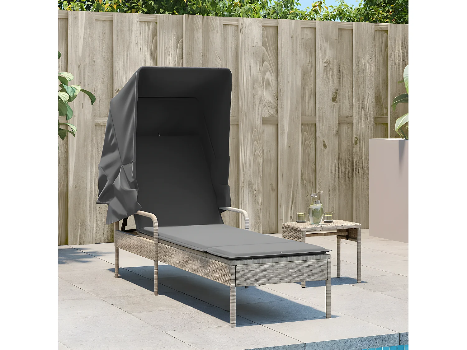 Bain de soleil avec auvent gris clair résine tressée FR88251