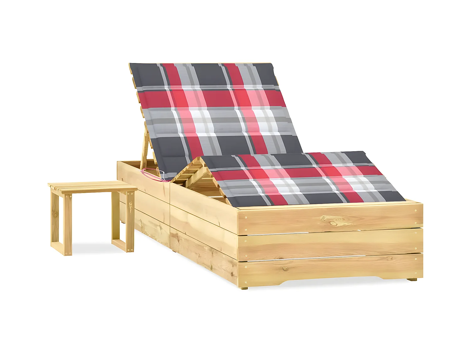 Bain de soleil de jardin avec table et coussin Pin imprégné FR25643