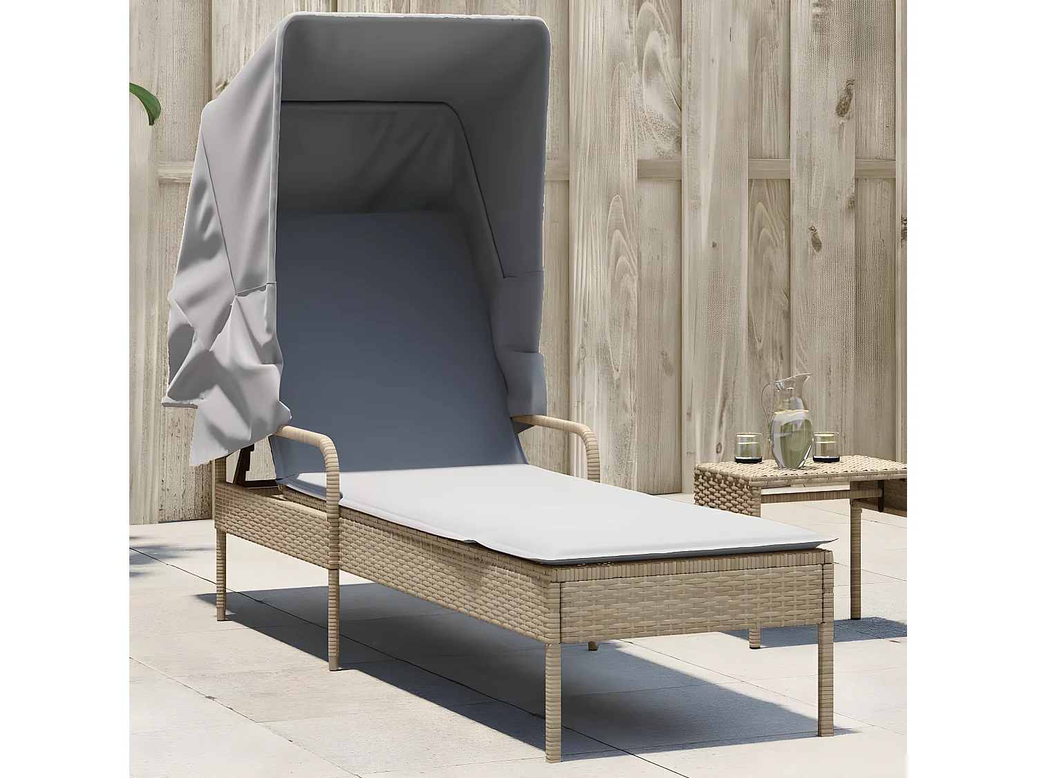 Tumbona con capota ratán sintético beige ES855213