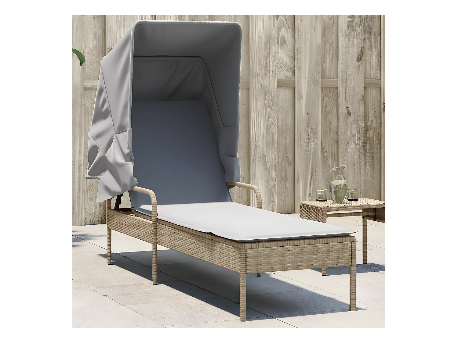 Bain de soleil avec auvent beige résine tressée FR11120