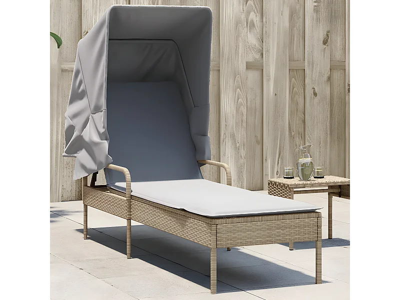 Bain de soleil avec auvent beige résine tressée FR11120