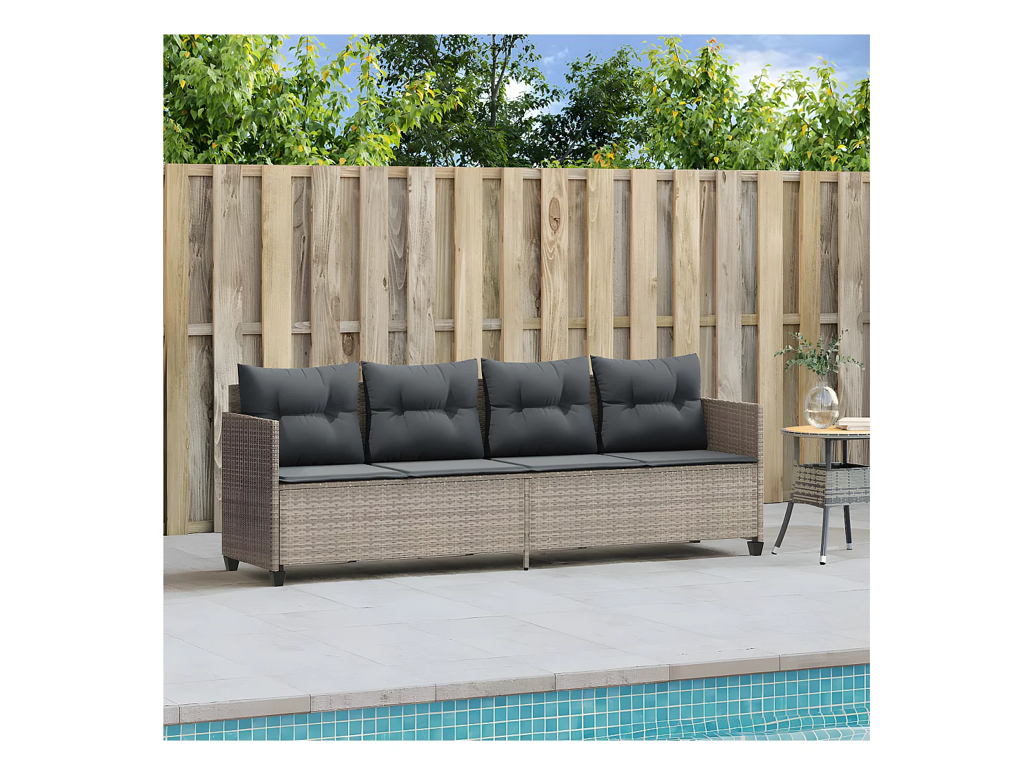 Bain de soleil avec coussins gris clair résine tressée FR47749