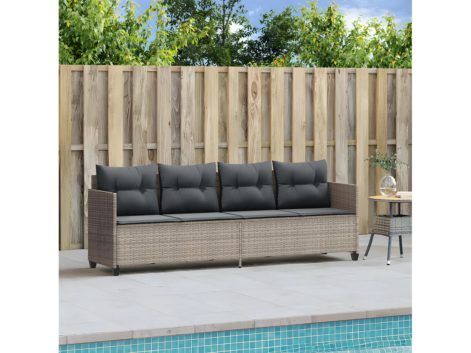 Bain de soleil avec coussins gris clair résine tressée FR47749