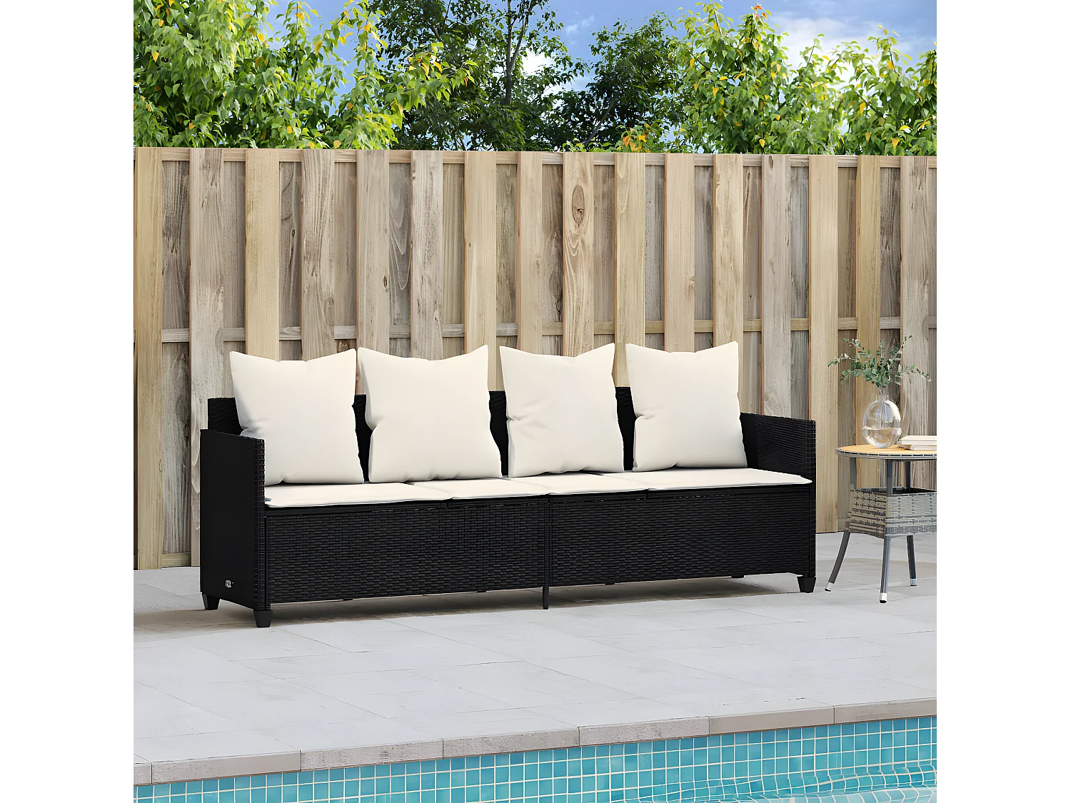 Bain de soleil avec coussins noir résine tressée FR99042