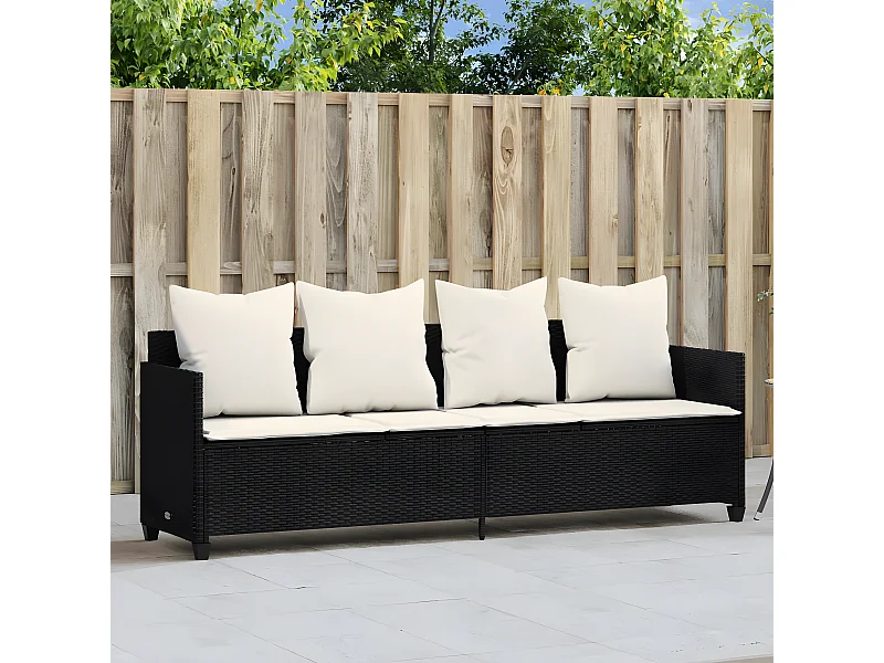 Bain de soleil avec coussins noir résine tressée FR99042