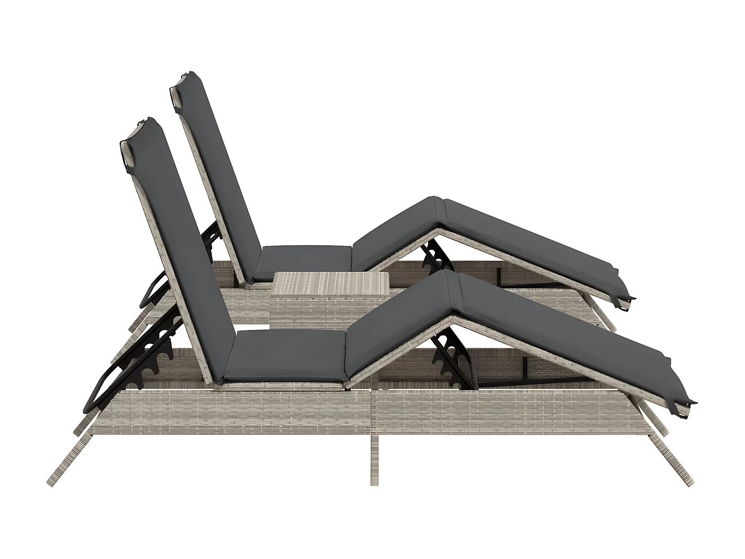 Tumbonas con mesita 2 unidades ratán sintético gris claro ES786101