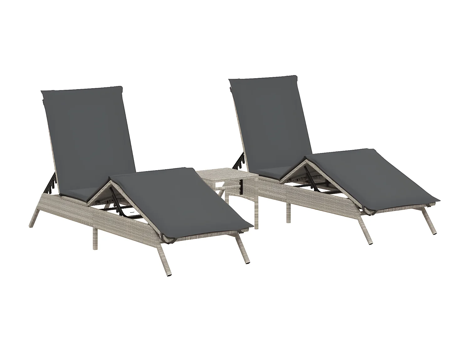 Lot de 2 Bains de soleil avec table gris clair résine tressée FR65136