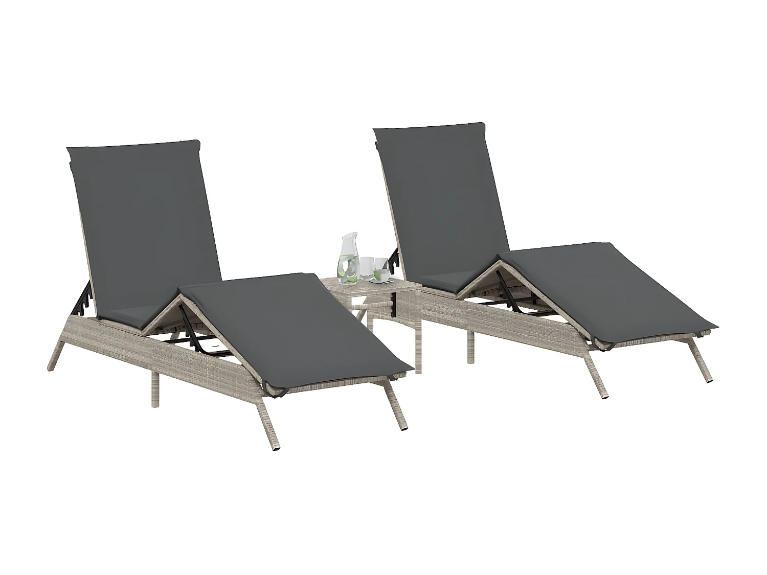 Lot de 2 Bains de soleil avec table gris clair résine tressée FR65136
