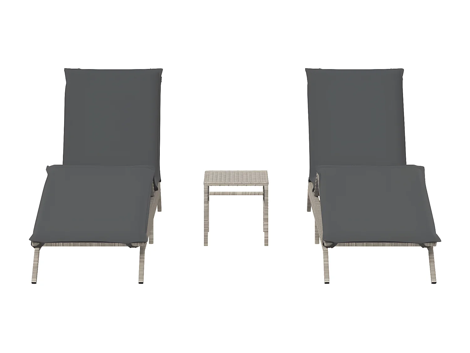 Lot de 2 Bains de soleil avec table gris clair résine tressée FR65136