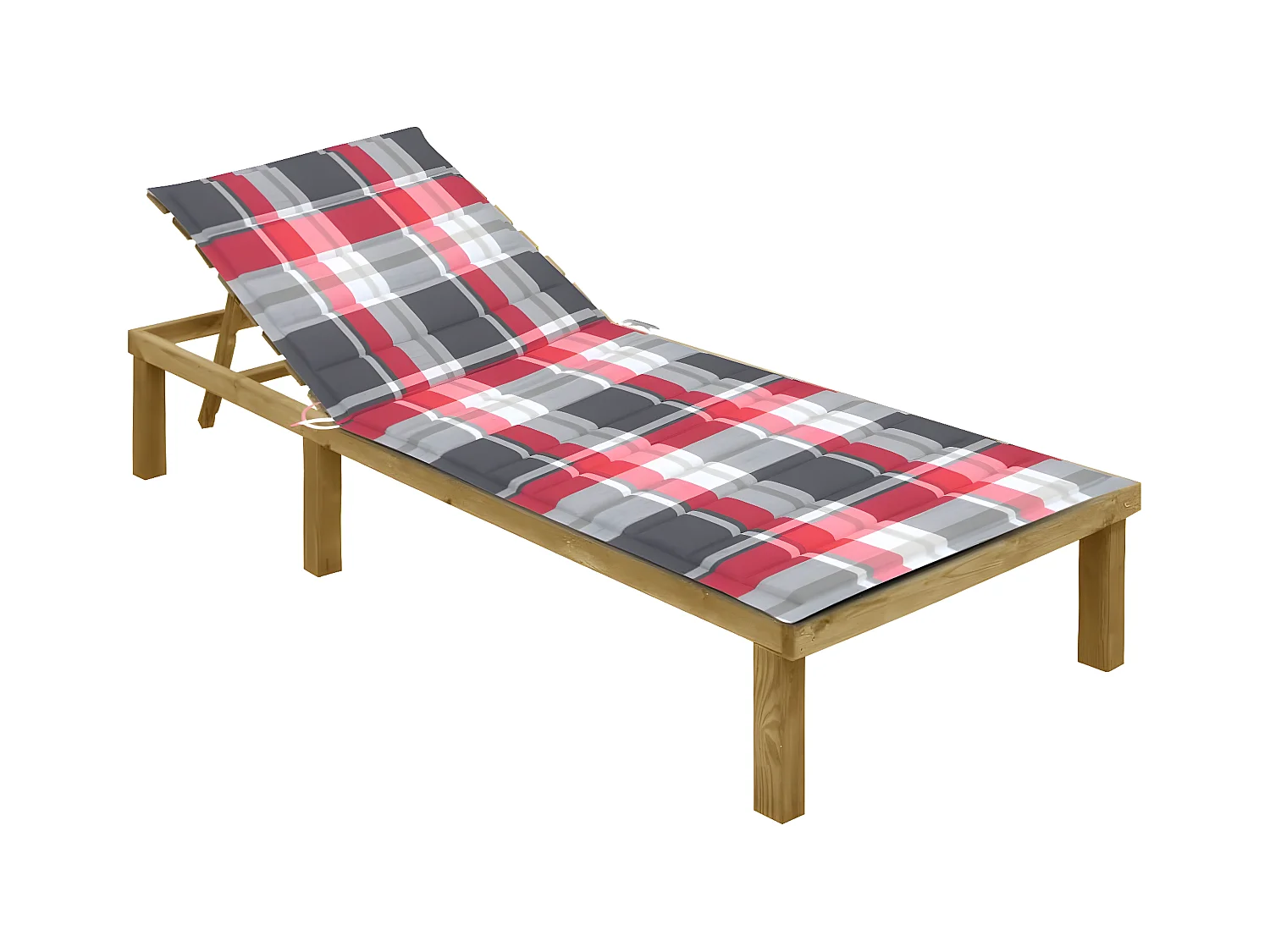Bain de soleil avec coussin carreaux rouge Bois de pin imprégné FR27467
