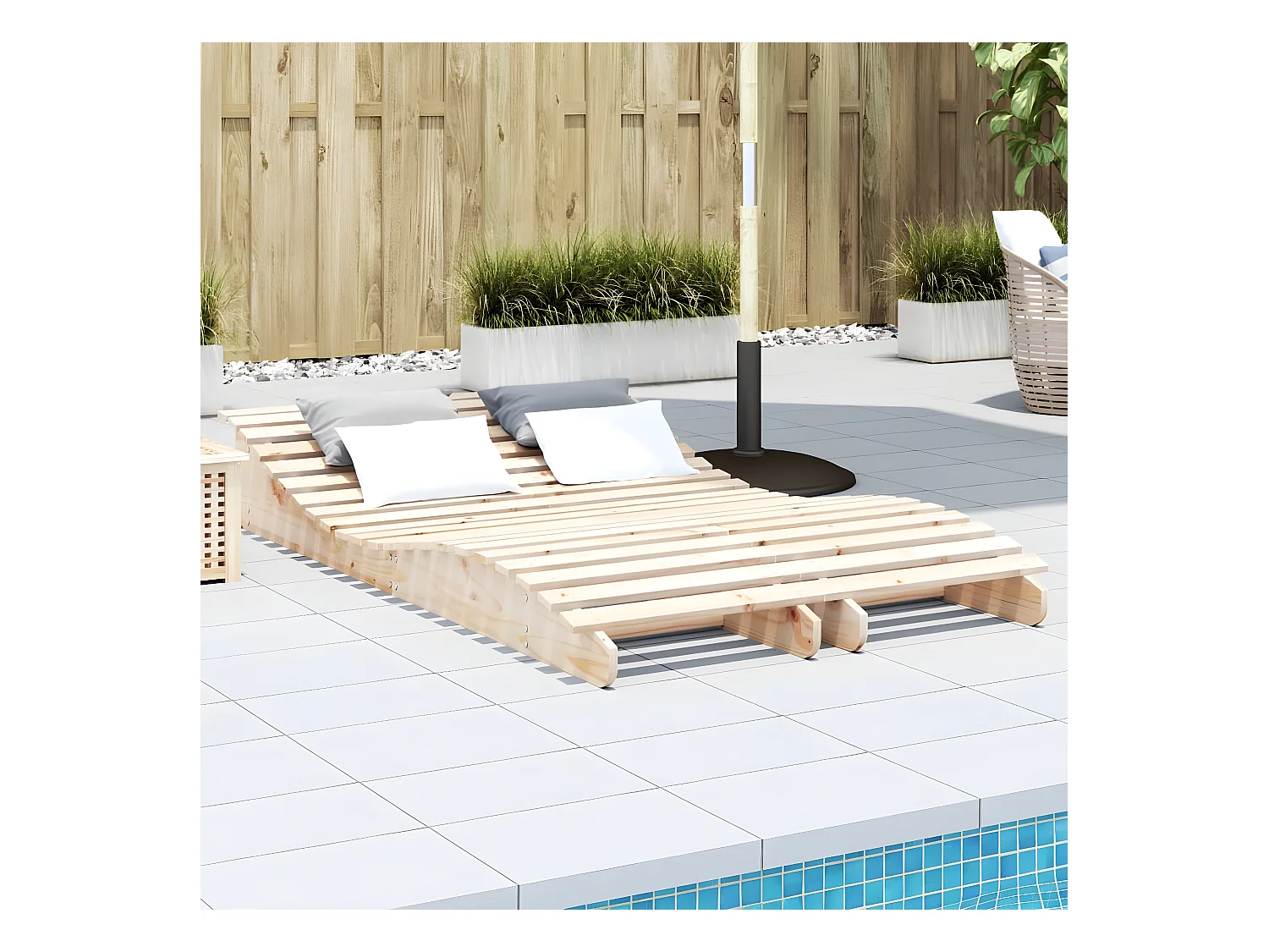 Lot de 2 Bains de soleil 205x60x31,5cm bois massif de pin FR42572