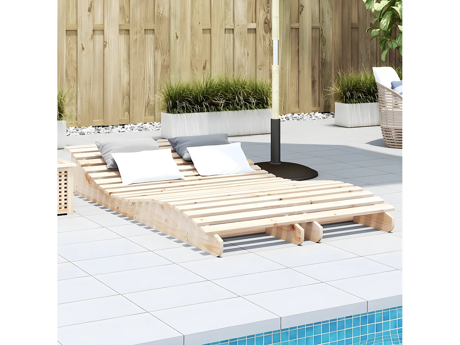 Lot de 2 Bains de soleil 205x60x31,5cm bois massif de pin FR42572