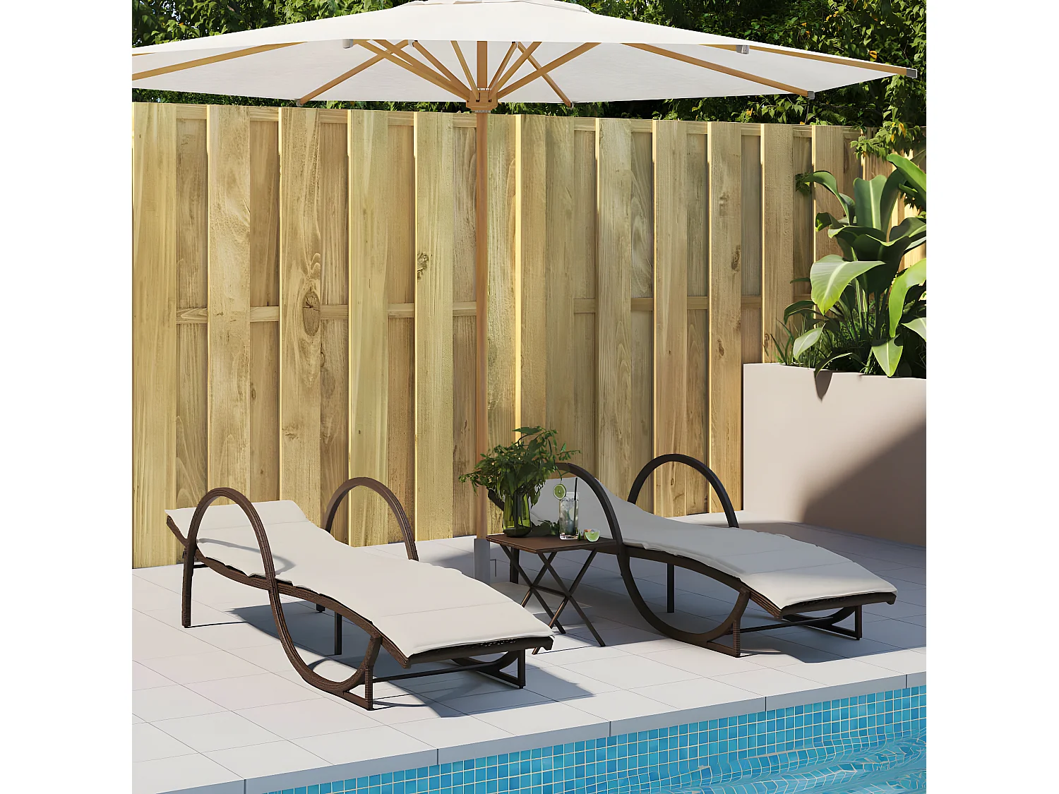 Ligbed met kussen 60x199x42 cm poly rattan bruin BE190936