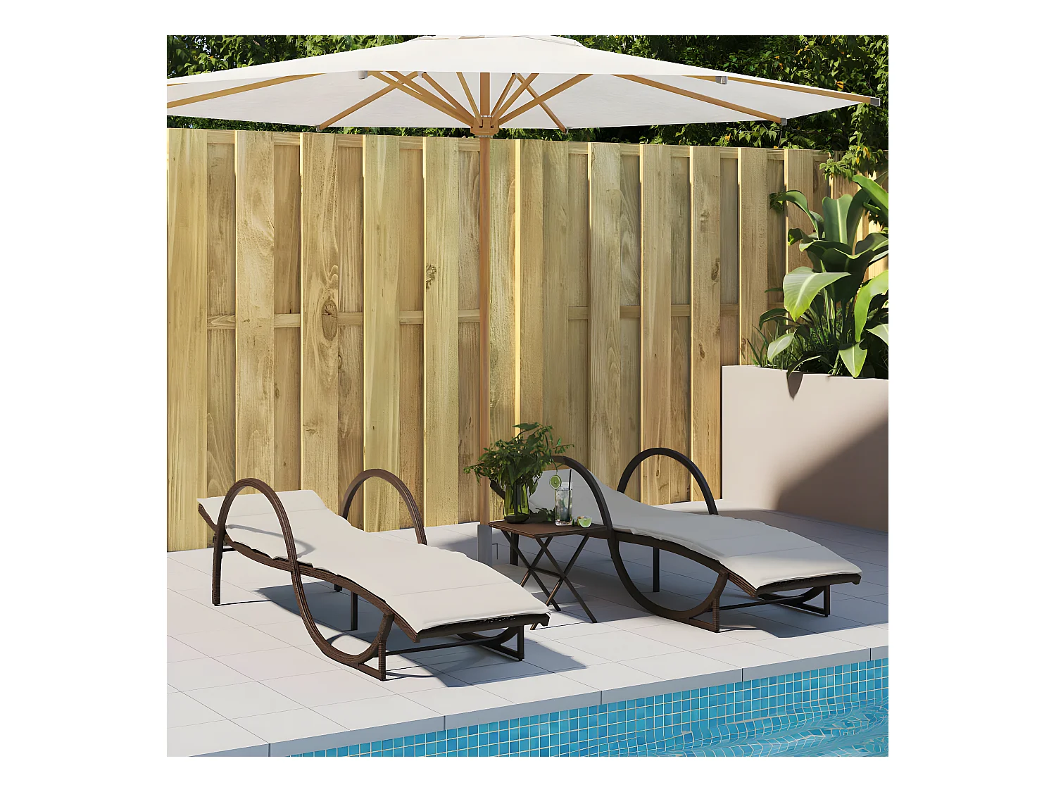 Bain de soleil avec coussin marron 60x199x42 cm résine tressée FR28514