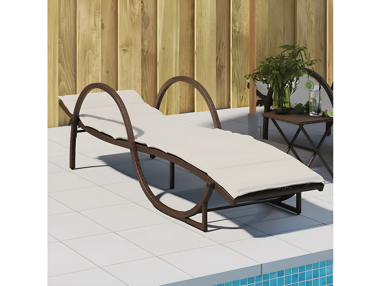 Bain de soleil avec coussin marron 60x199x42 cm résine tressée FR28514