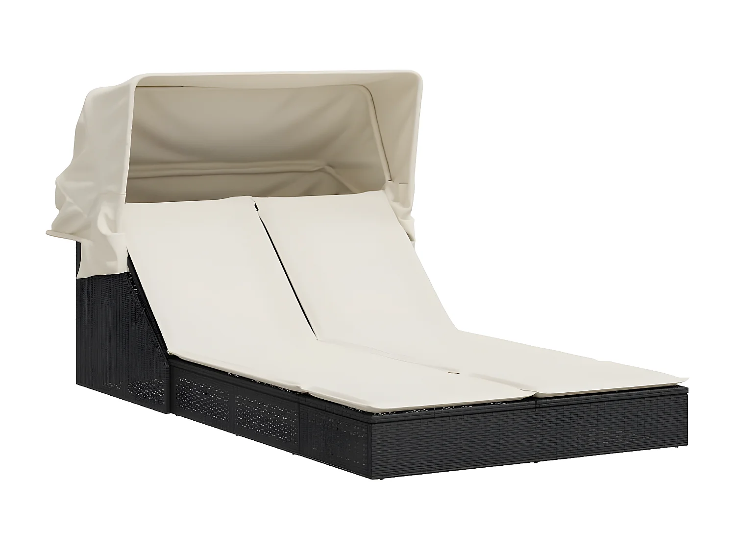 Bain de soleil double et auvent et coussins noir résine tressée FR46972