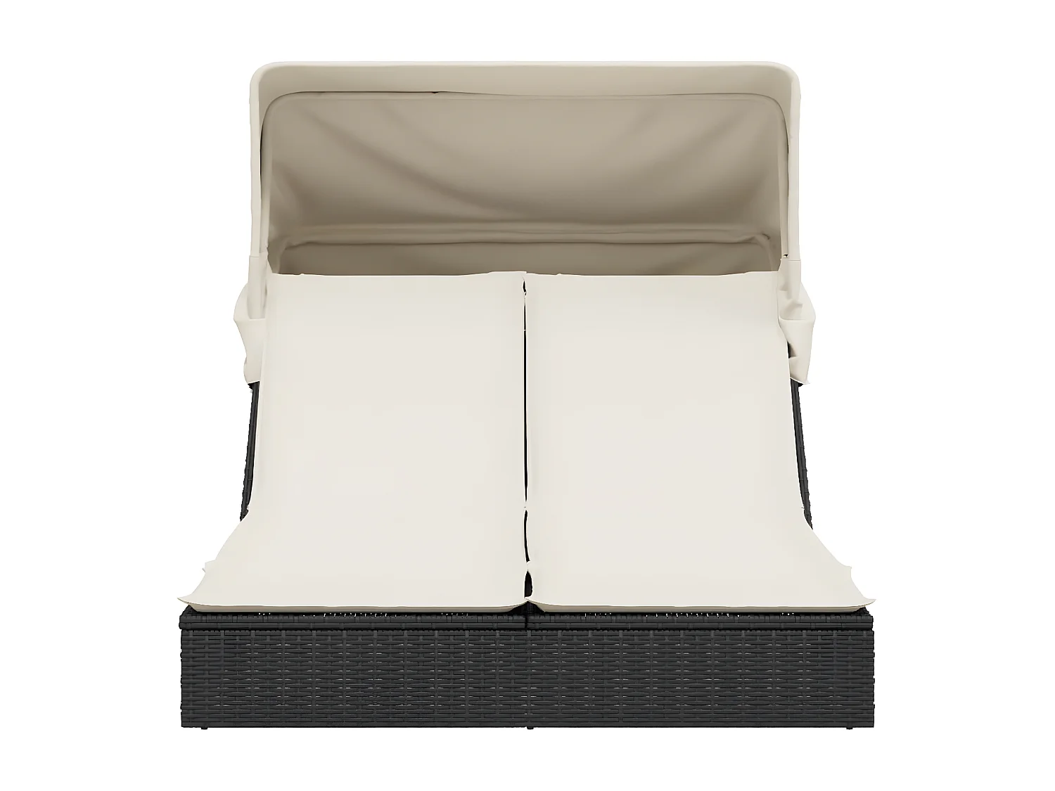 Bain de soleil double et auvent et coussins noir résine tressée FR46972