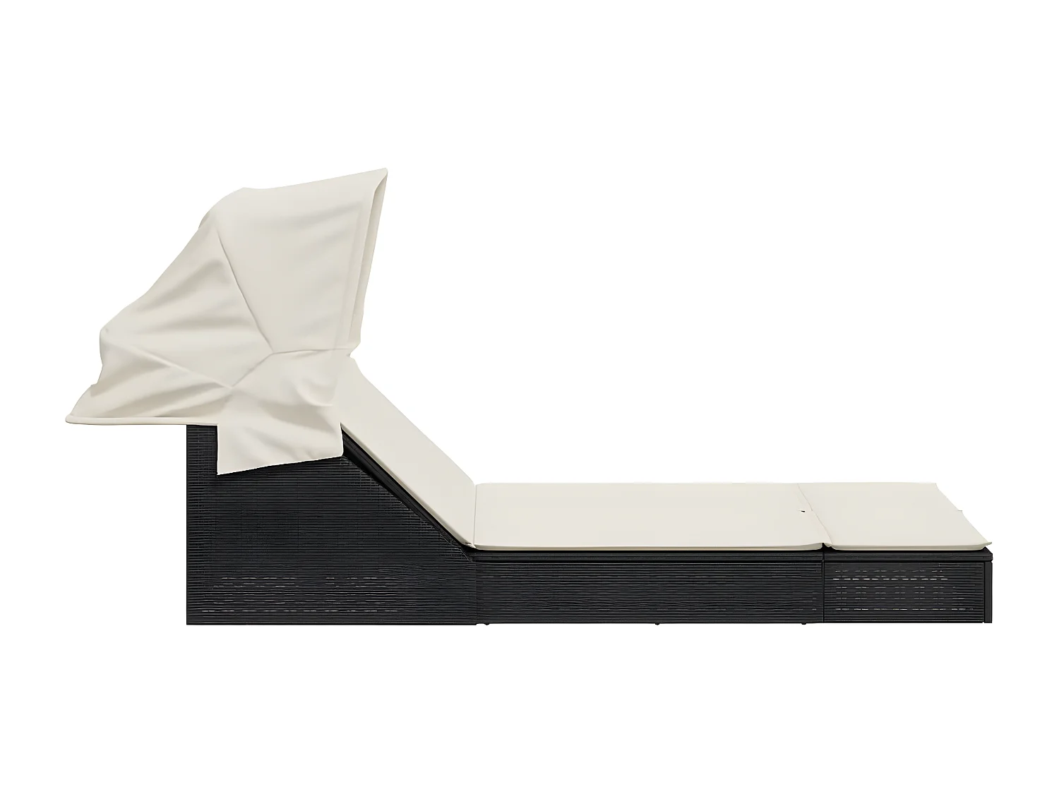 Bain de soleil double et auvent et coussins noir résine tressée FR46972