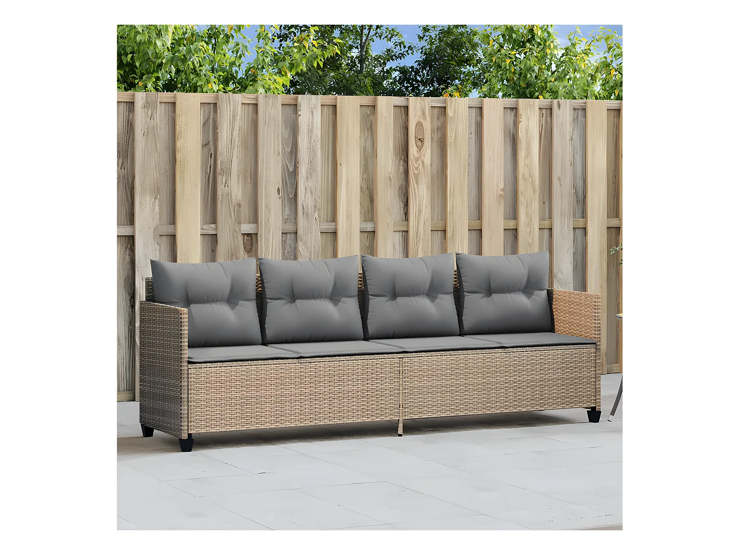Bain de soleil avec coussins beige résine tressée FR37333