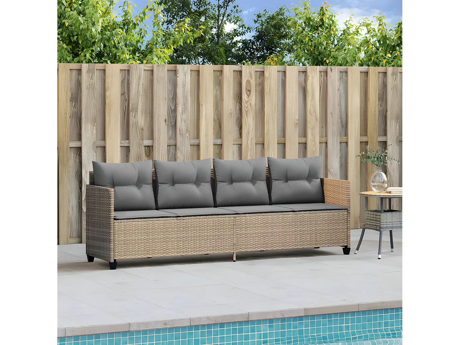 Tumbona con cojines ratán sintético beige ES365153