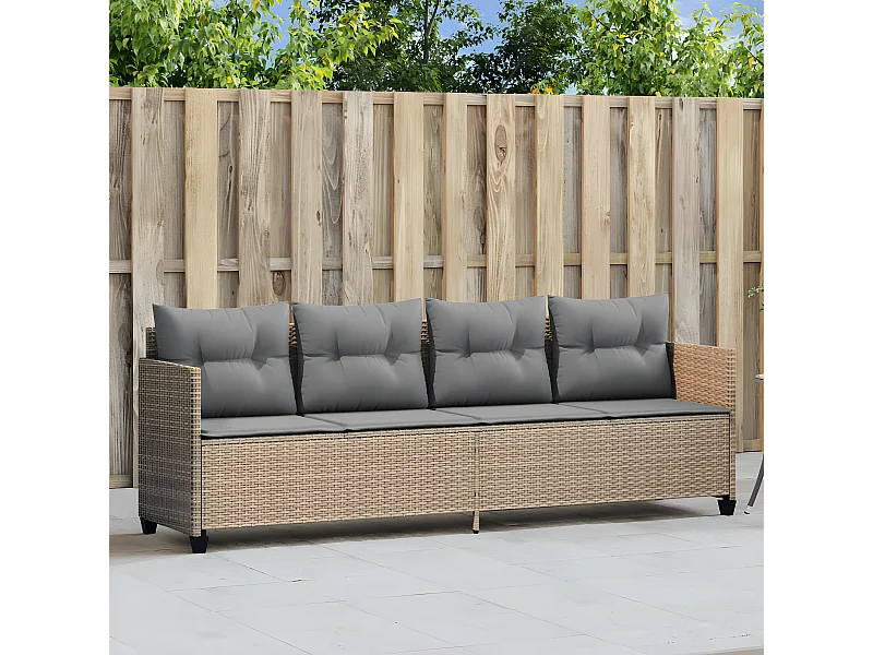 Ligbed met kussens poly rattan beige BE330716